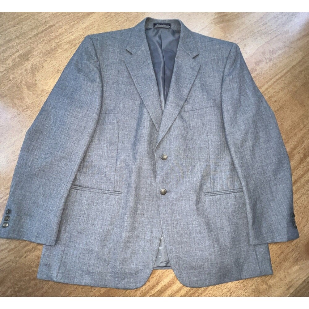 Vtg Bert Pulitzer Mens Blazer Size 46R Gray Blazer Gold Button Wool‎ Blend Coat